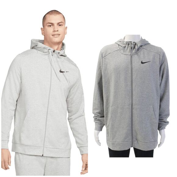 Nike Dri-FIT French Terry Full Zip Hoodie Gray XL Sweat-Wicking Training NEW - Picture 1 of 16